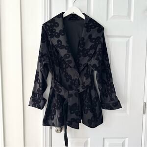 MycraPac Black Reversible Tie Belt Wide Lapel Rain Coat Velour Circle Print 0 P